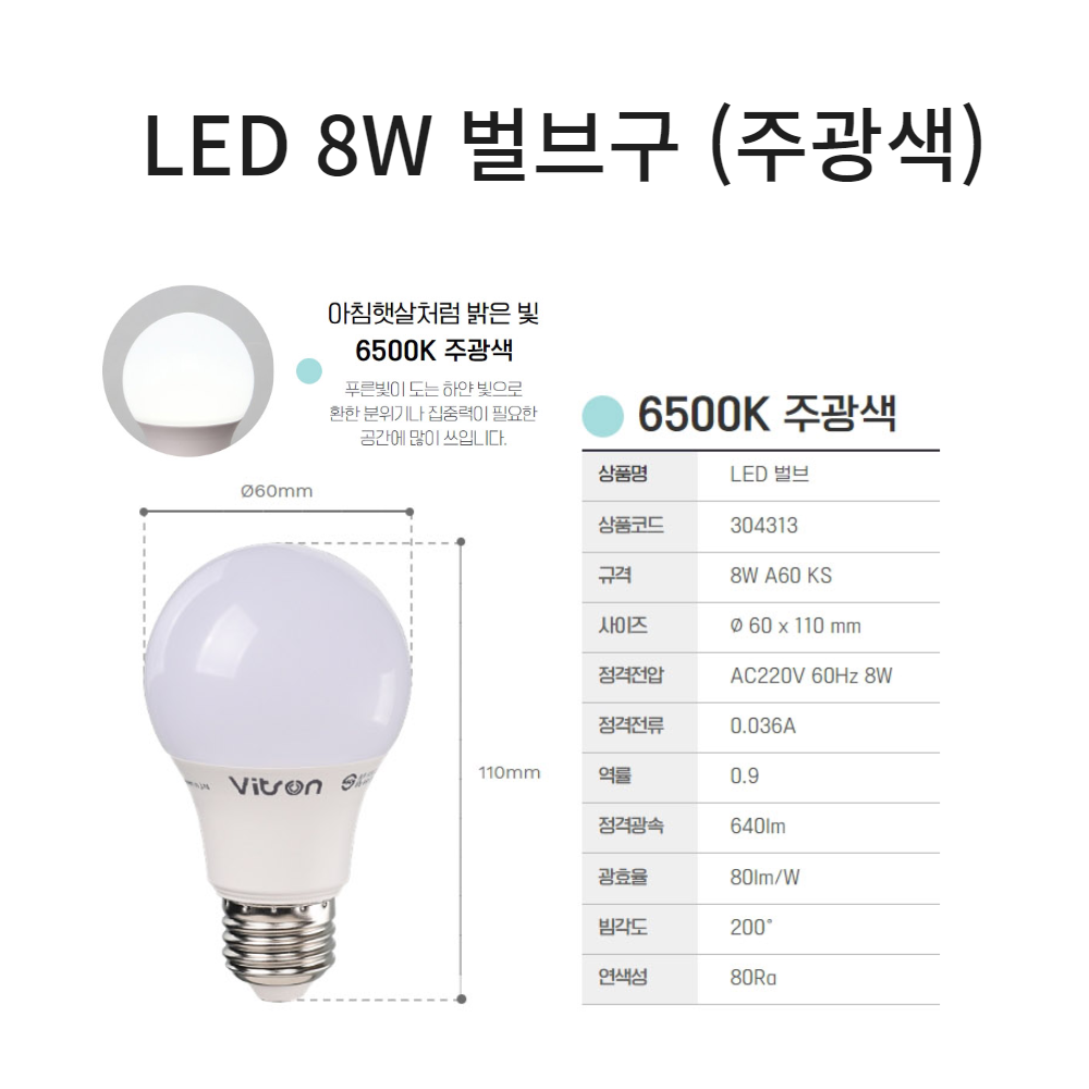 전구01 LED 8W 벌브구 (주광색)